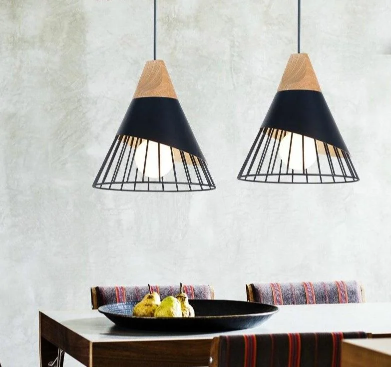 Modern Pendant Lights Iron Cover LED Vintage Pendant Lamp For Restaurant Kitchen Luminaire Suspendu Wooden Living Room Light