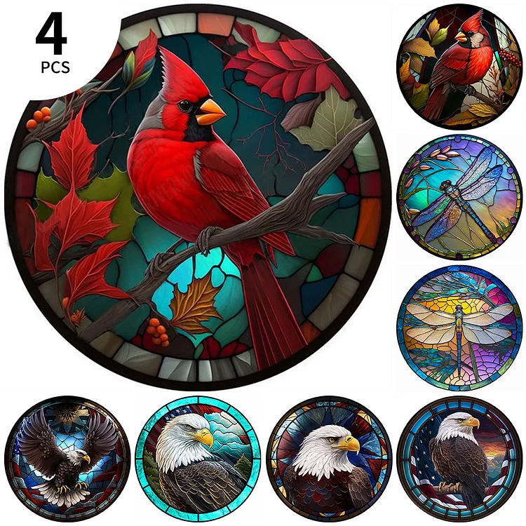 4pcs 5D Diamond Painting Kits Cardinal Stained Glass DIY Diamond Full Round Drill Diamond Art Painting for Adults with Accessories for Home Wall