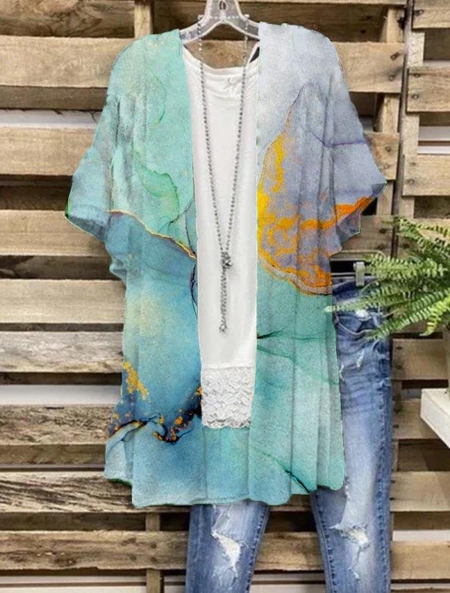 Floral Short Sleeve Printed Cotton-blend V Neck Casual Summer Outwear
