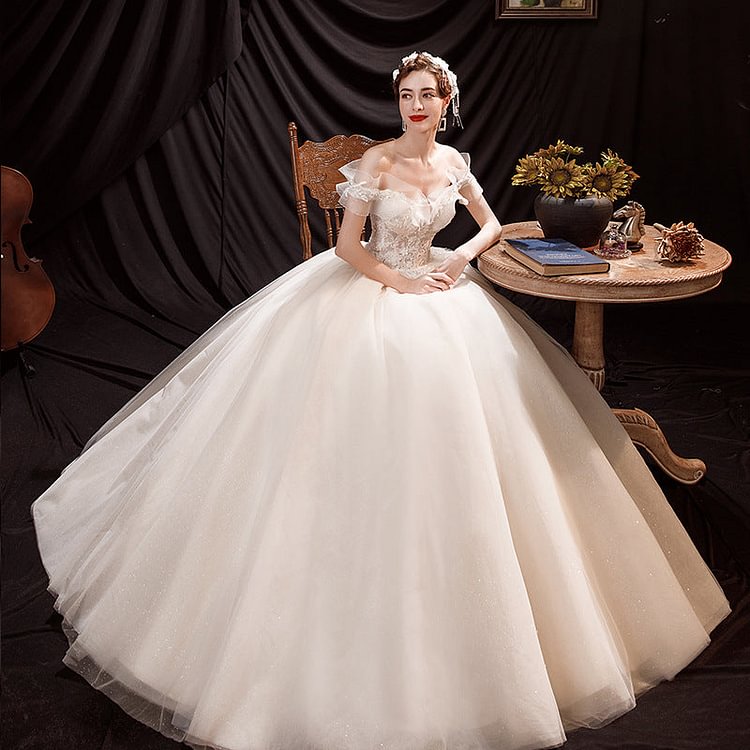 Women's Evening Dress Ball Gown Princess Quinceanera Wedding Dresses Off-Shoulder Tulle Tutu Dress