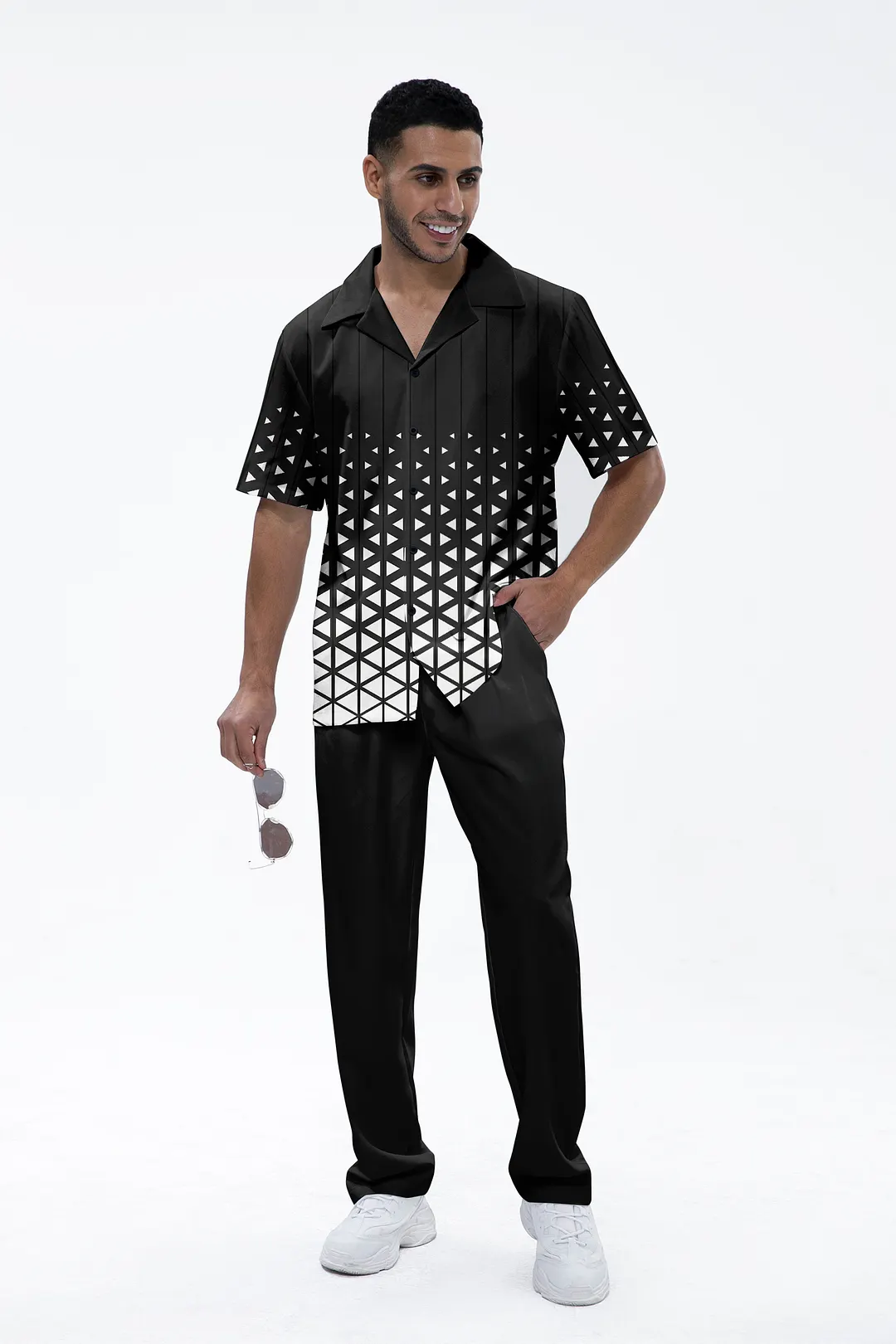Black Cross Short Sleeve Shirt Walking Suit