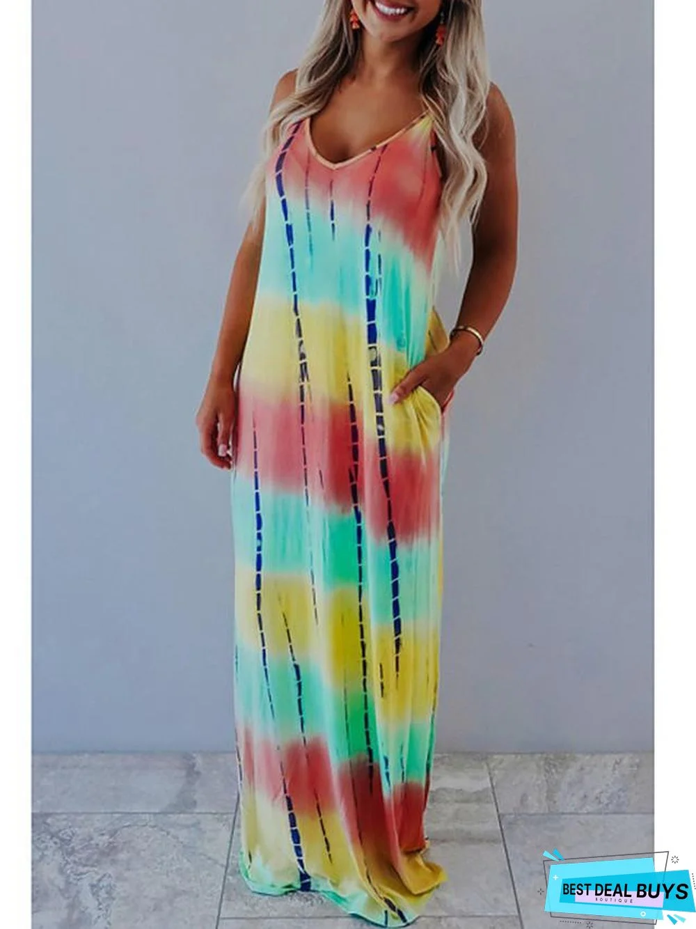 Women's Sundress Maxi Long Dress Sleeveless Print Fall Winter Casual Rainbow