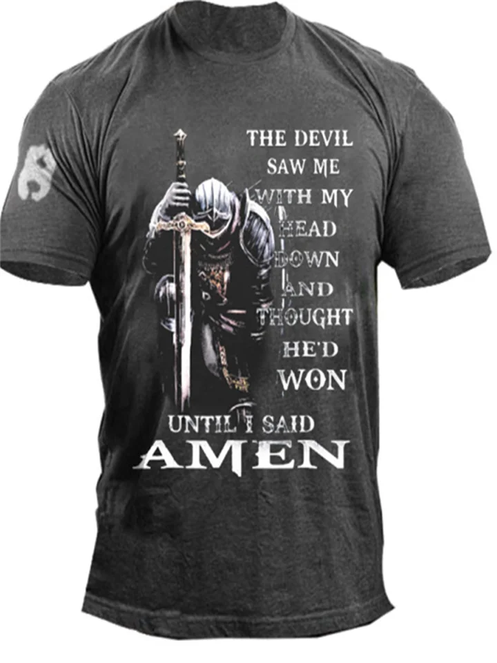 Men's T shirt Tee Graphic Tee Faith Cotton Blend T Shirts Letter Templars Prints Crew Neck Black Blue Army Green Gray Casual Daily Short Sleeve Print Clothing Apparel Vintage Fashion Classic