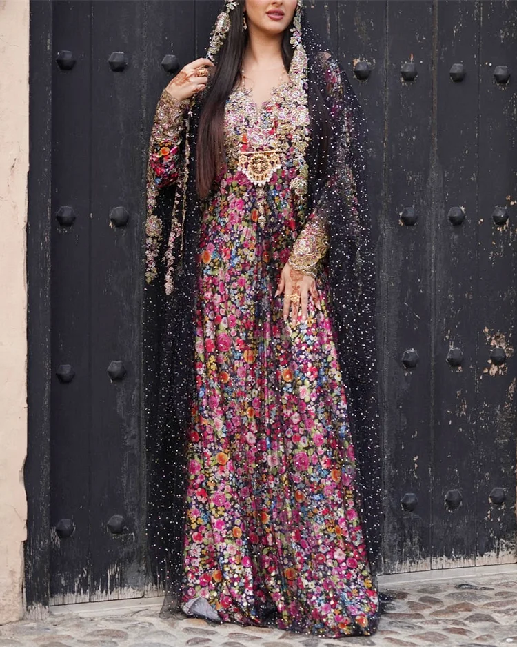 Women's Mesh Print Sequin Two-piece Dress