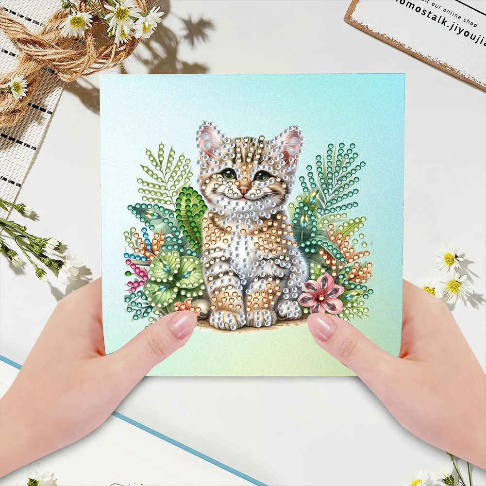 6Pcs DIY Garden Animal Special Shape Diamond Handmade Card for Friends Gift【With White Envelope】