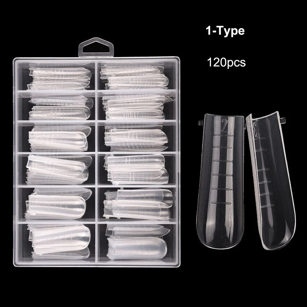 100Pcs Fake Nails Clear French Dual Form Full Nail Manicure Extension Nail Acrylic Gel Extended Arch False Nail Tips with Scale-Nail Inspo
