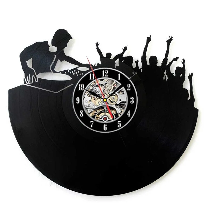 DJing Vinyl Record Wall Clock Modern Design Music Theme DJ Rock Band Combination CD Clocks Hanging Wall Watch Home Decor