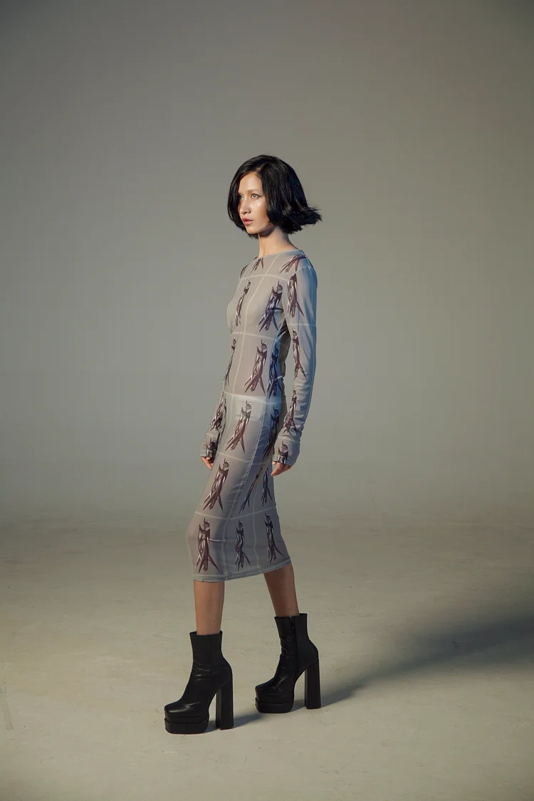 EZZAT Bastet Mesh Dress - 15 Recycled Water Bottles - Charoal