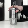 MY'TURN Stainless Steel Straw Cup 450ml - Stylish Portable Coffee Mug, Hot & Cold Dual-Use, Anti-scalding Travel Cup