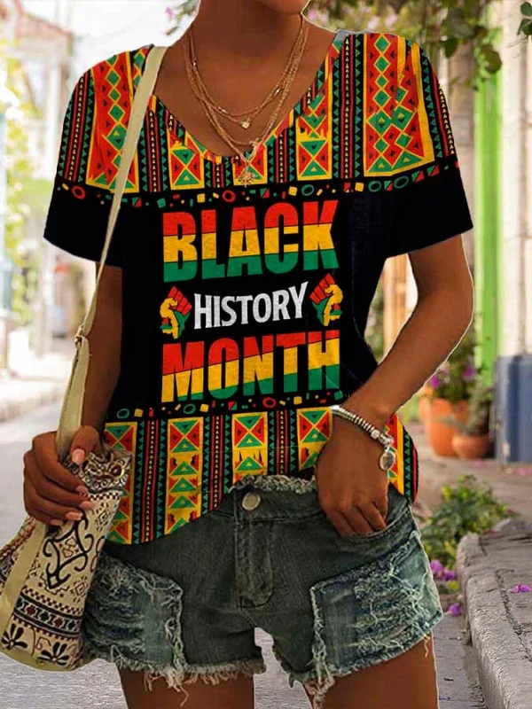 VChics Black History Month Retro Print T-Shirt