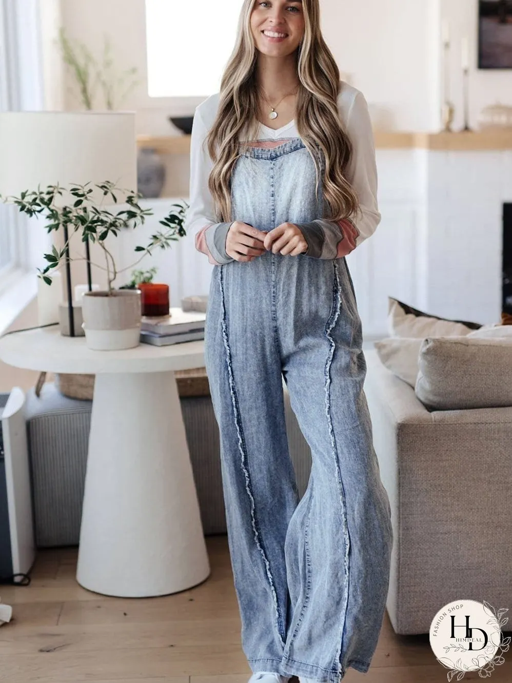 Vintage Beau Blue Denim Overall with Frayed Exposed Seam