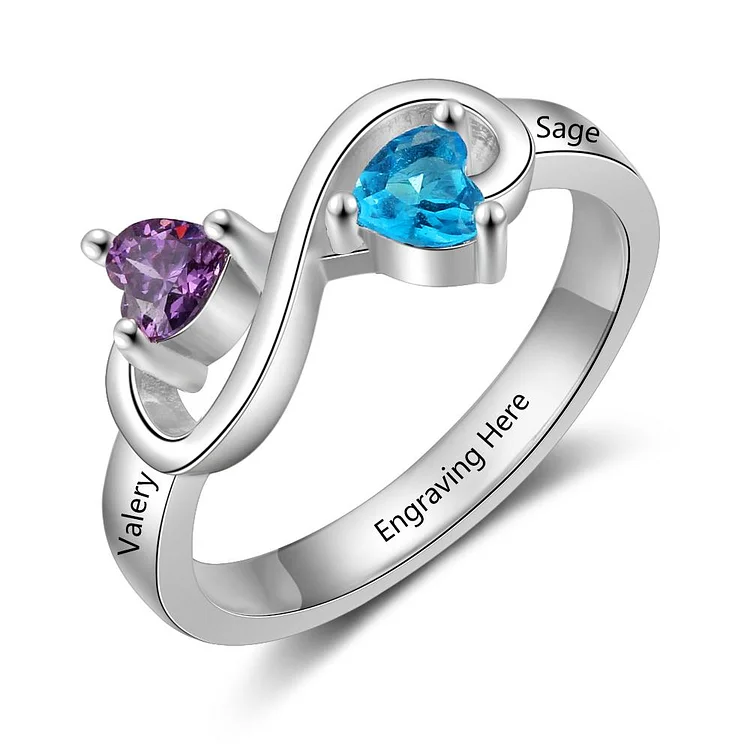 Infinity Birthstone Ring Engraved 2 Names Promise Ring for Her Personalized Mother Ring