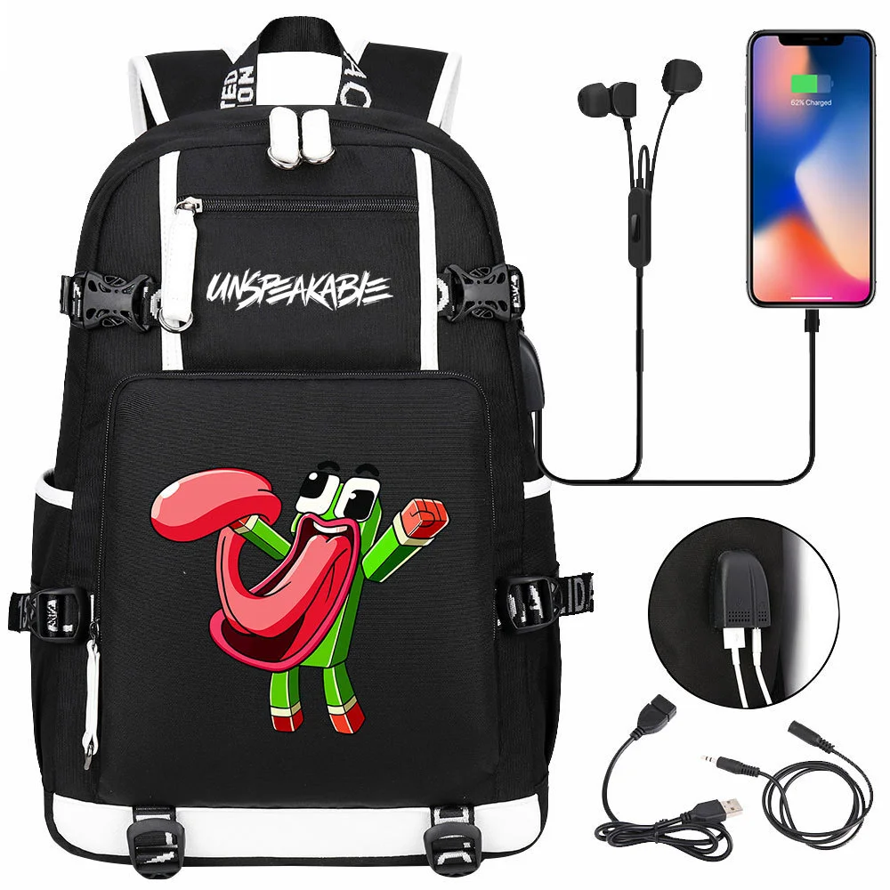 Buzzdaisy Unspeakable Double-Sided Backpack with USB Charging and Laptop Compartment - Multi-Pocket, Large Capacity School Bag
