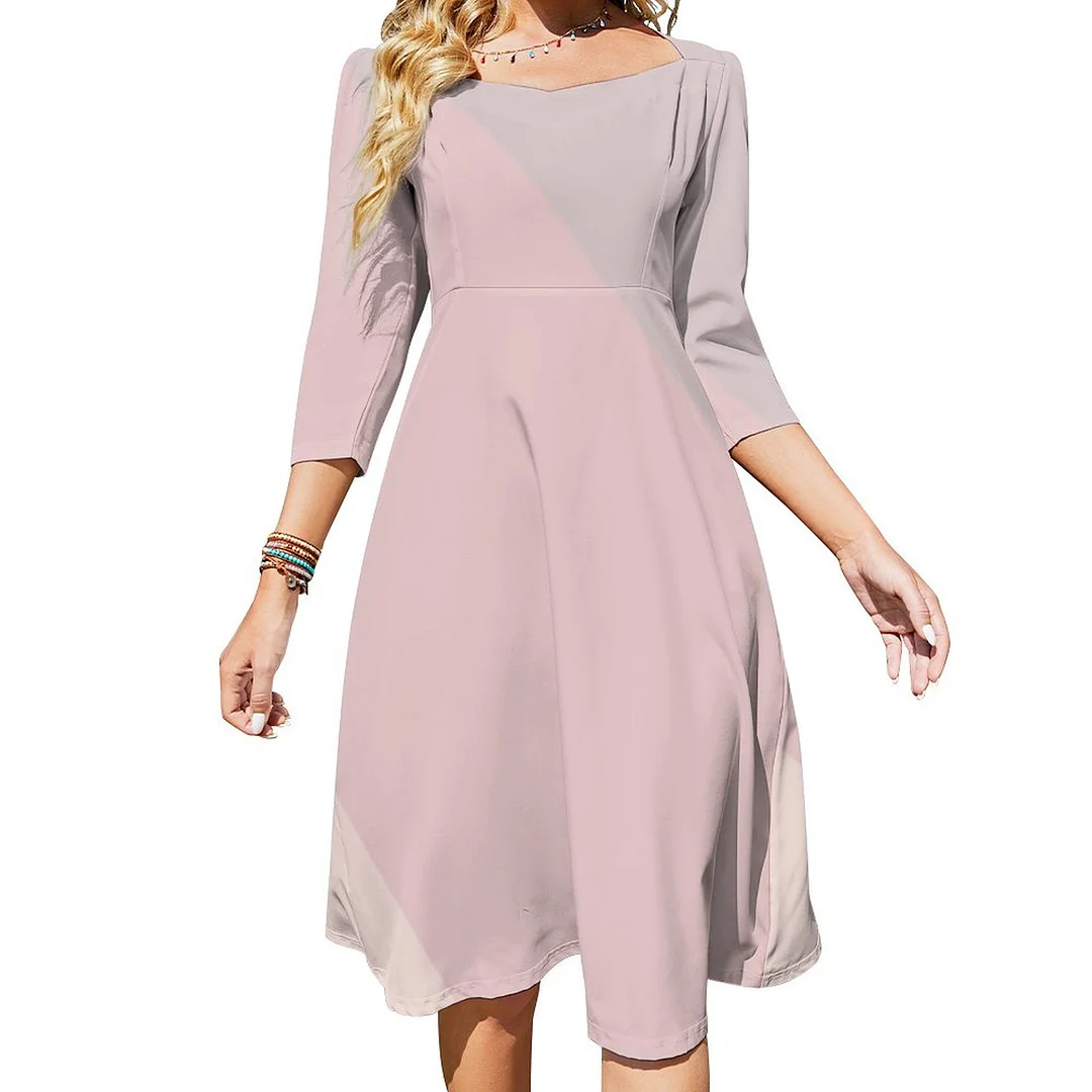 Pink Purple Cream Template Pastel Color Modern Dress Sweetheart Tie Back Flared 3/4 Sleeve Midi Dresses