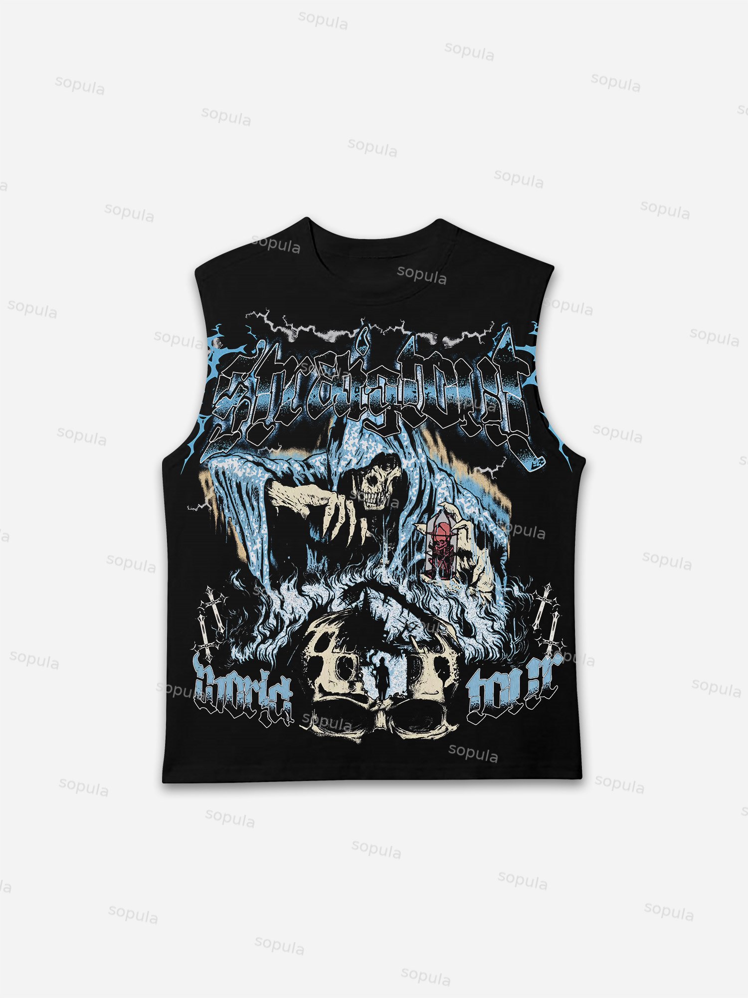 Vintage Grim Reaper Skull Graphic Print Tank Top - Sopula｜Premium Graphic Tees & Graphic Clothing