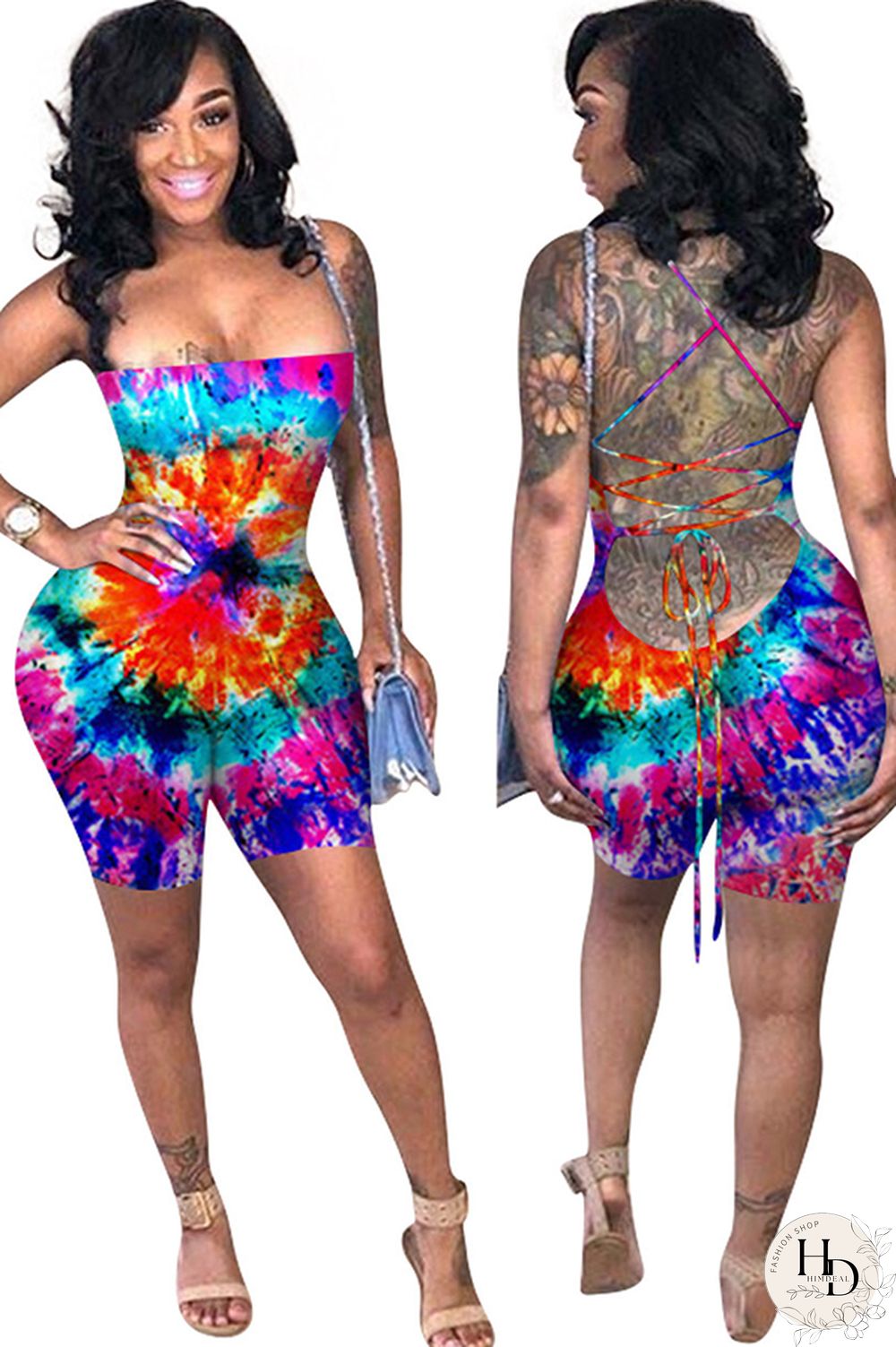 Yellow Fashion street Print Polyester Sleeveless Wrapped Jumpsuits