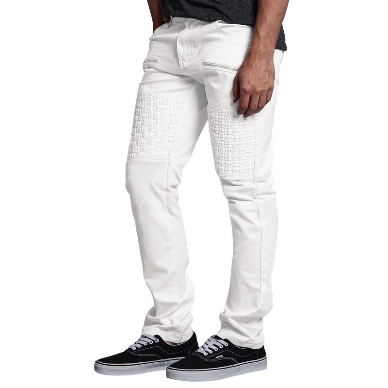 Teezonebest Men's Casual Leather Stitching Trousers Thin Straight Pants