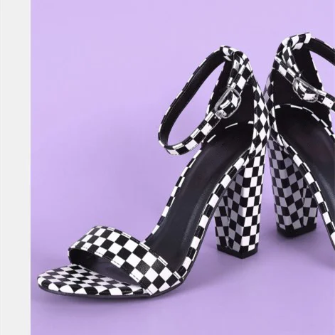 Custom Made Checker Printed Chunky Heel Sandals Vdcoo