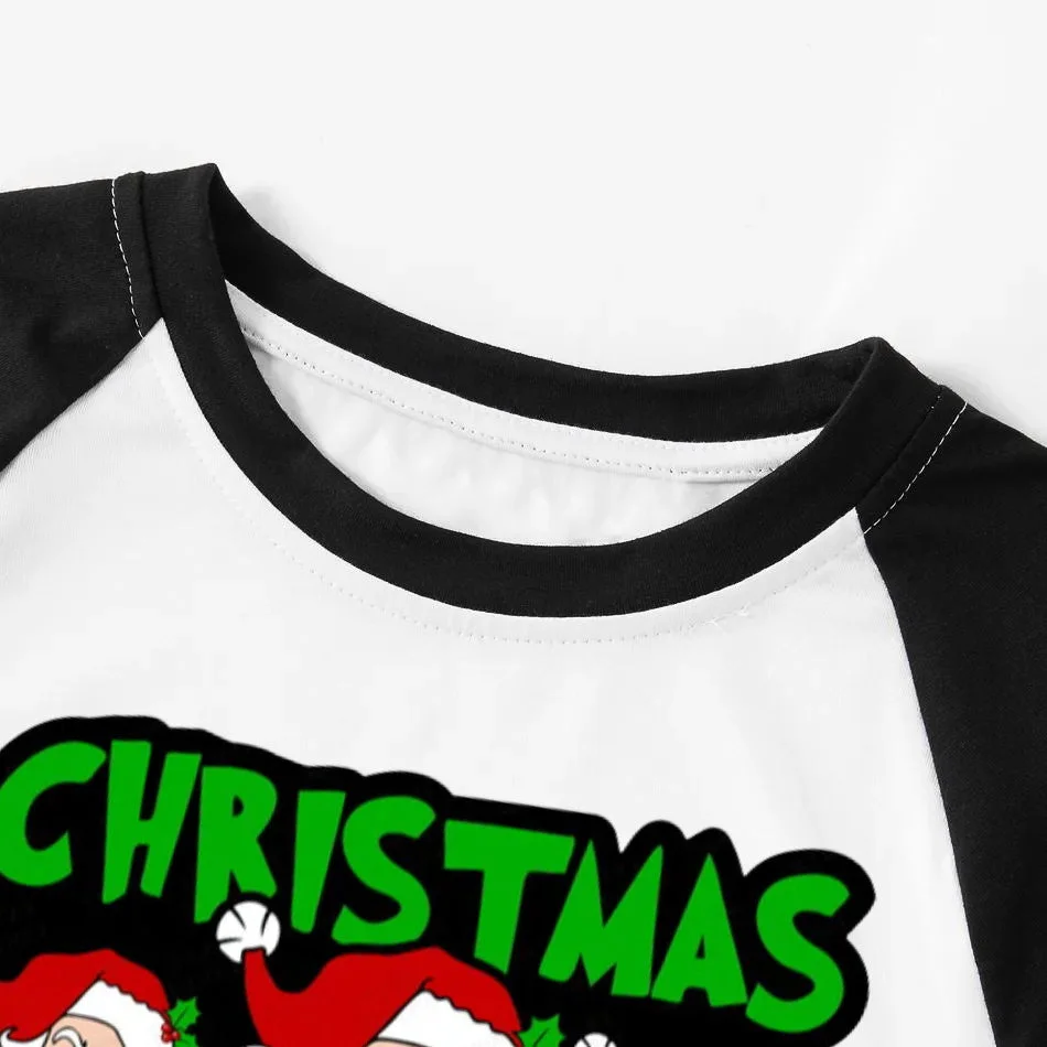 "Christmas Squad" and Santa Printed Green and Black Plaid Christmas Family Pajamas