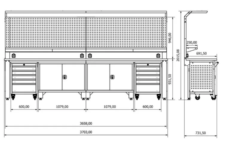 High Quality Steel Workbench with Tool Carts and Storage Cabinets