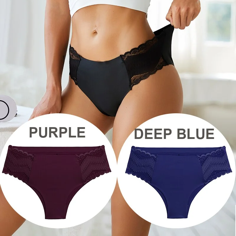 FINETOO 2PCS/Set Seamless Women Pantys Girls Lingerie High Waisted Lace Woman Briefs 8 Solid Colors S-XL Sexy Underpants Women