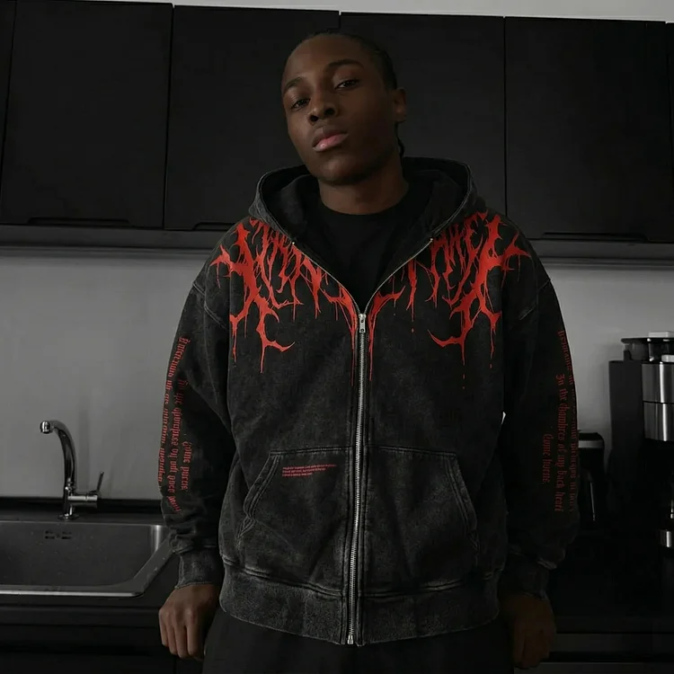 Demon's Blood Gothic Lettering Zip Hoodie