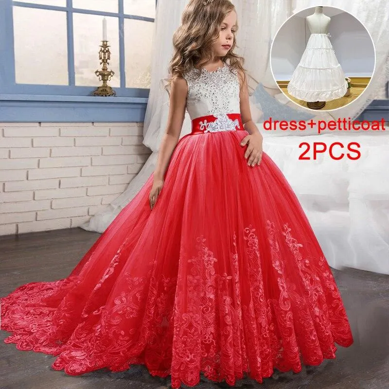 2021 Summer Send Lining Bridesmaid Dress For Elegant Kids Dresses For Girls Children Wedding Formal Girl Party Princess Dress