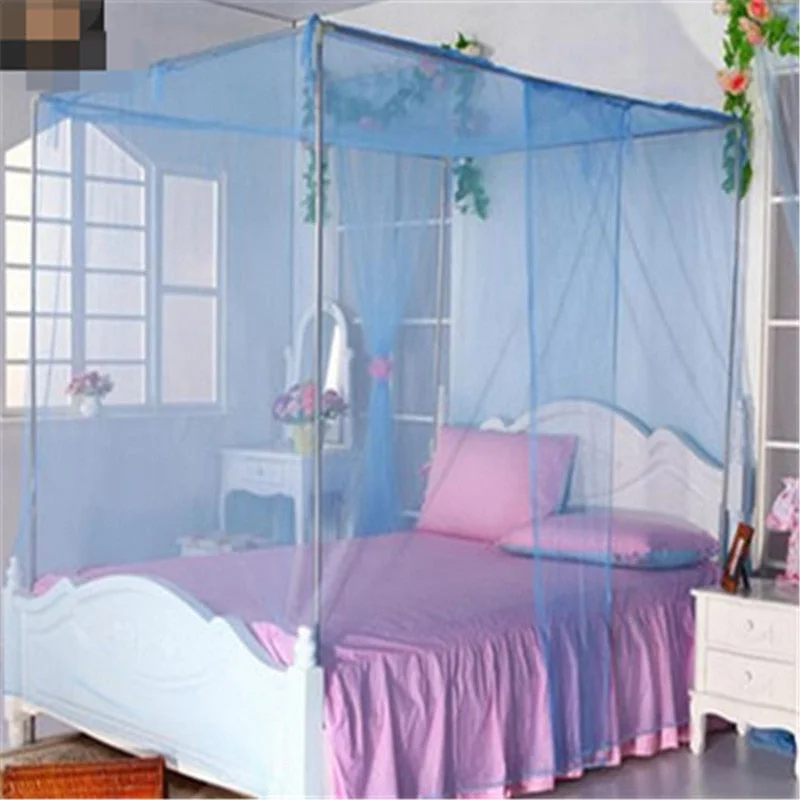 Mosquito Net Fabric Single Bedding Bed Net 4 Corner Post Bed Student Canopy Net Queen King Twin Size For Double Bed