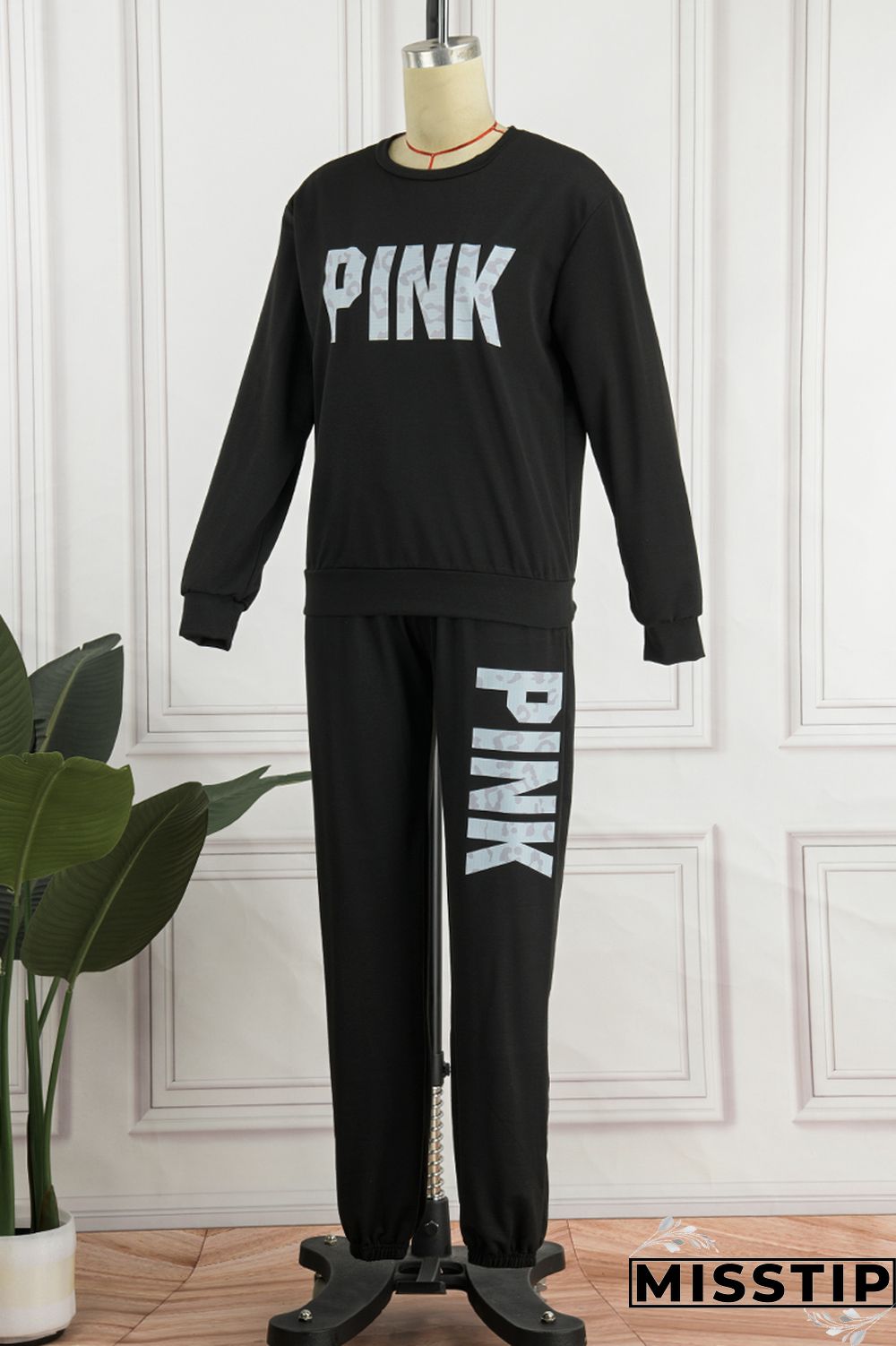 Blue Casual Letter Print Patchwork O Neck Long Sleeve Two Pieces