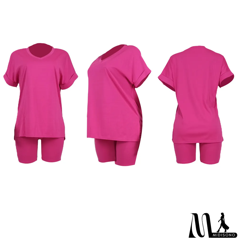 MidiSono - Two-piece Solid Color Slit Casual Shorts