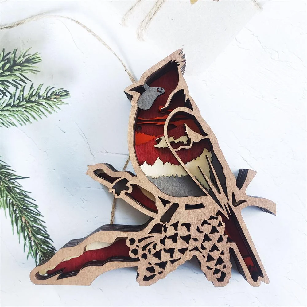 Purexcellent&trade; New creative home desktop wood carving red bird crafts ornaments