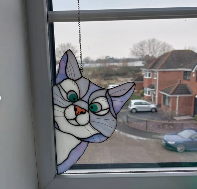 😻Handmade Stain Cat Suncatcher For Window - tree - Codlins