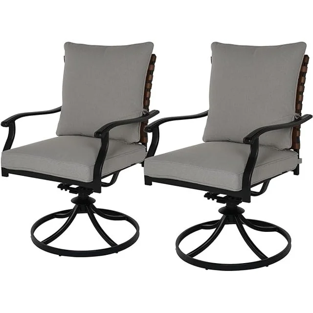 Grand Patio 2-Piece Outdoor Dining Chair Set, 2 Steel Leather-Look Wicker 360-Degree Swivel Patio Chair