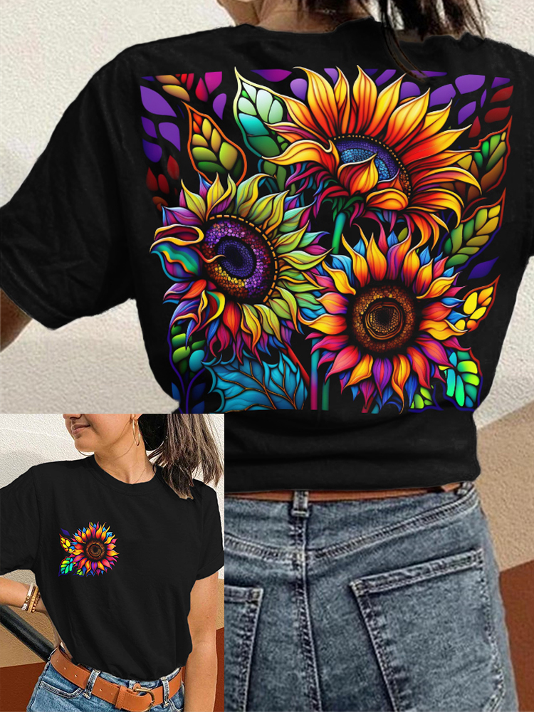 Hippie Colorful Sunflowers Graphic Comfy T Shirt wearshes