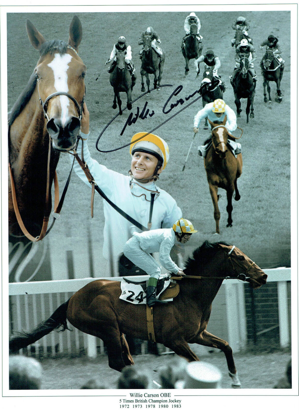 Willie CARSON Champion Jockey Signed Autograph 16x12 Photo Poster painting AFTAL COA