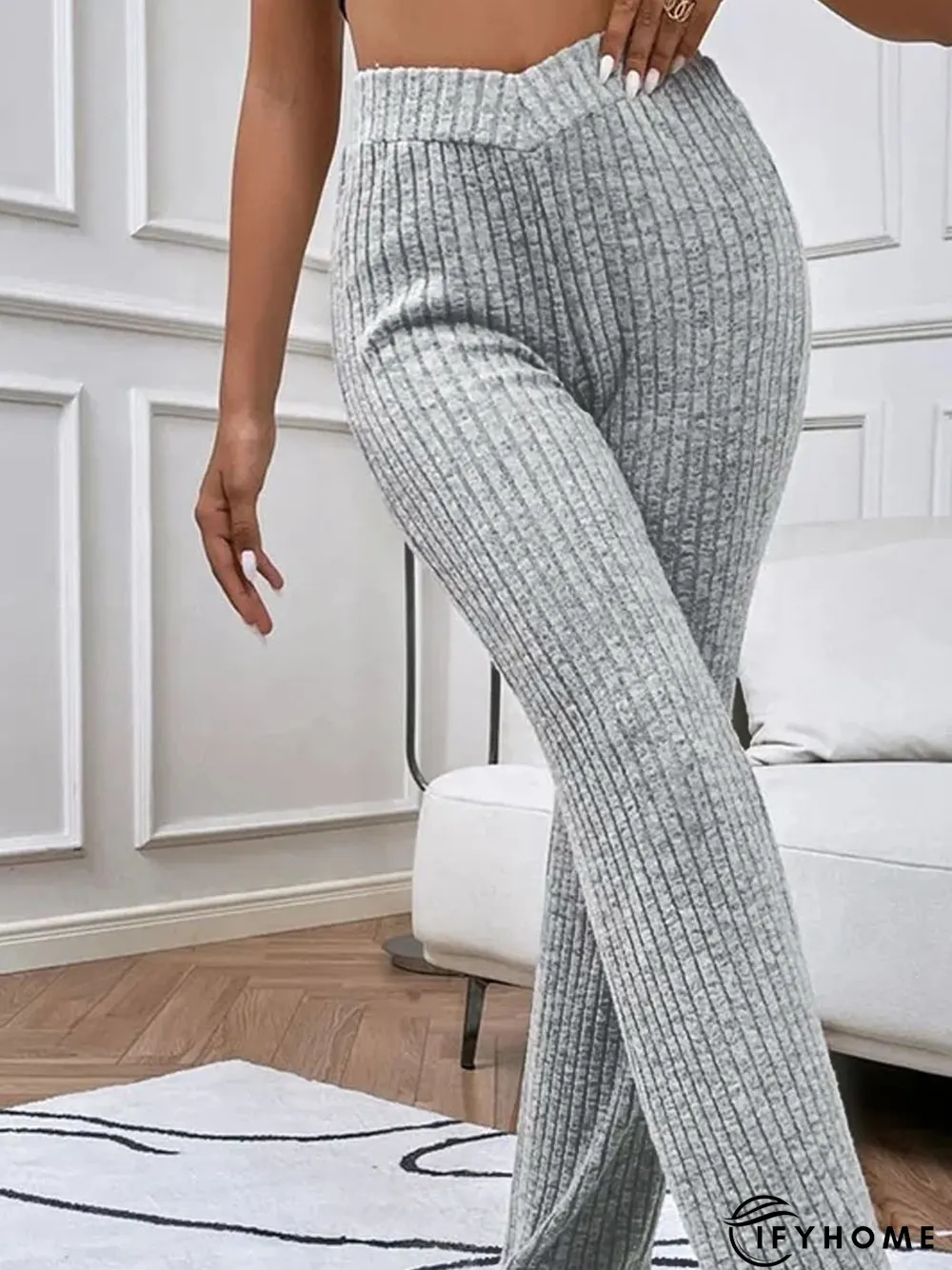 Casual Plain Texture High Waist Flare Leg Pants | IFYHOME