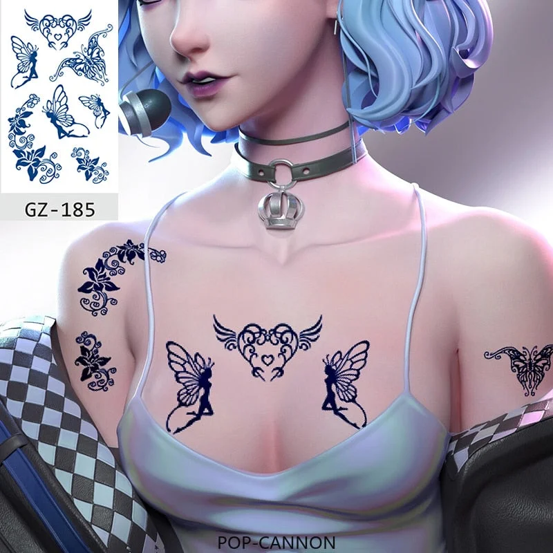 Temporary Tattoo Sticker Cute Tooth Fairy Butterfly Angel Juice Ink Lasting Waterproof Girl Chest Face Neck Realistic Fake Tatoo