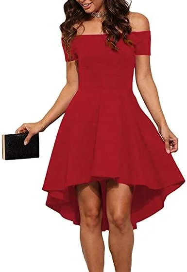 Homecoming Dress Off the Shoulder Short Sleeve High Low Skater Dress