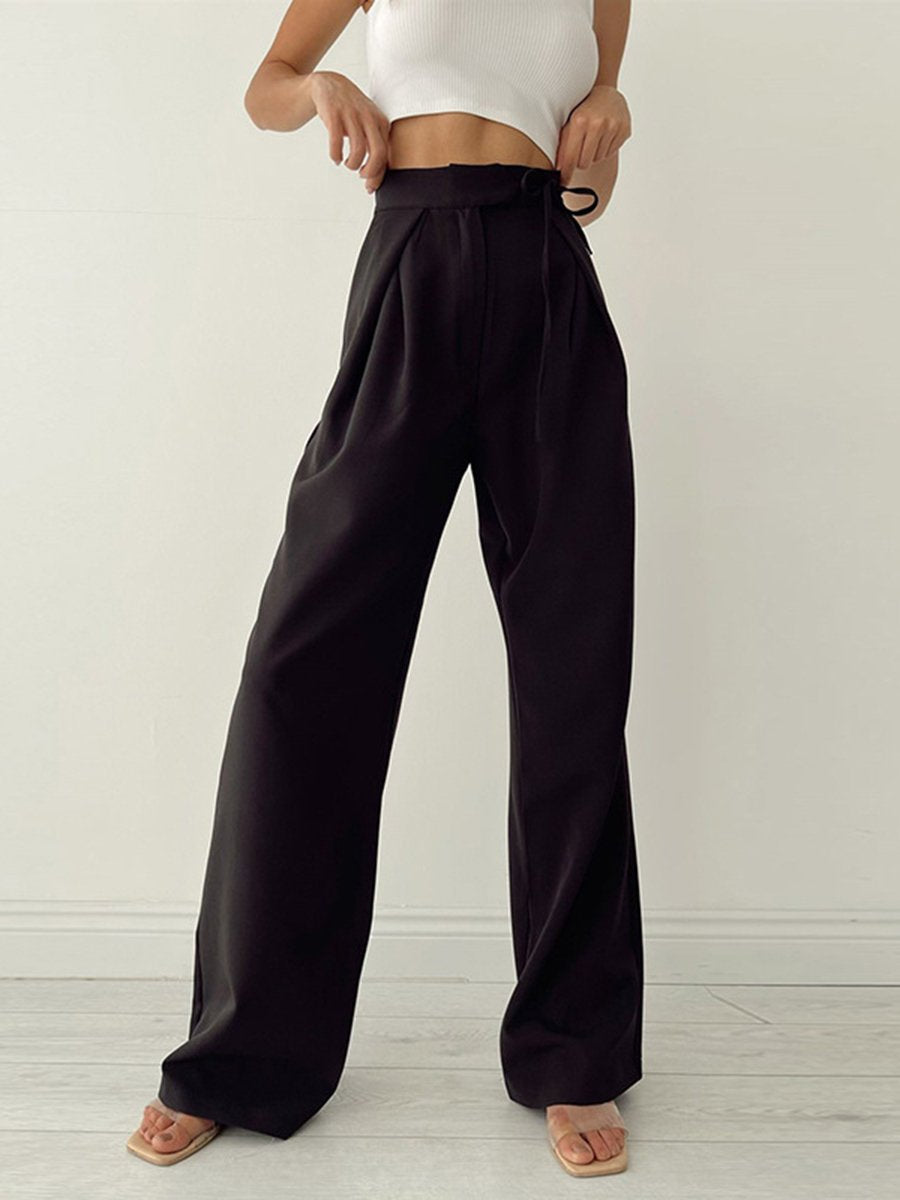 High Waist Lace Up Straight Loose Pants