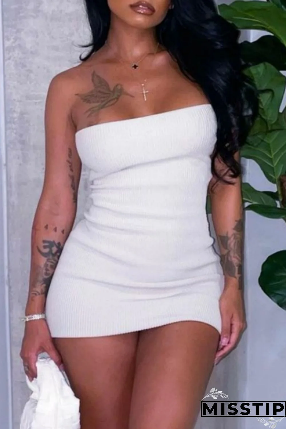 White Sexy Solid Backless Strapless Wrapped Skirt Dresses