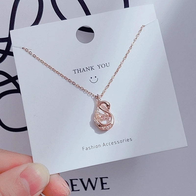 Casual Minimalist Heart Shape Crown Flower Titanium Steel Inlay Zircon Pendant Necklace