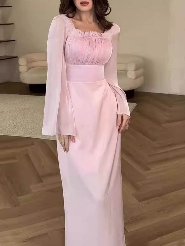 Rotimia Elegent Square Neck Long Sleeve Dress