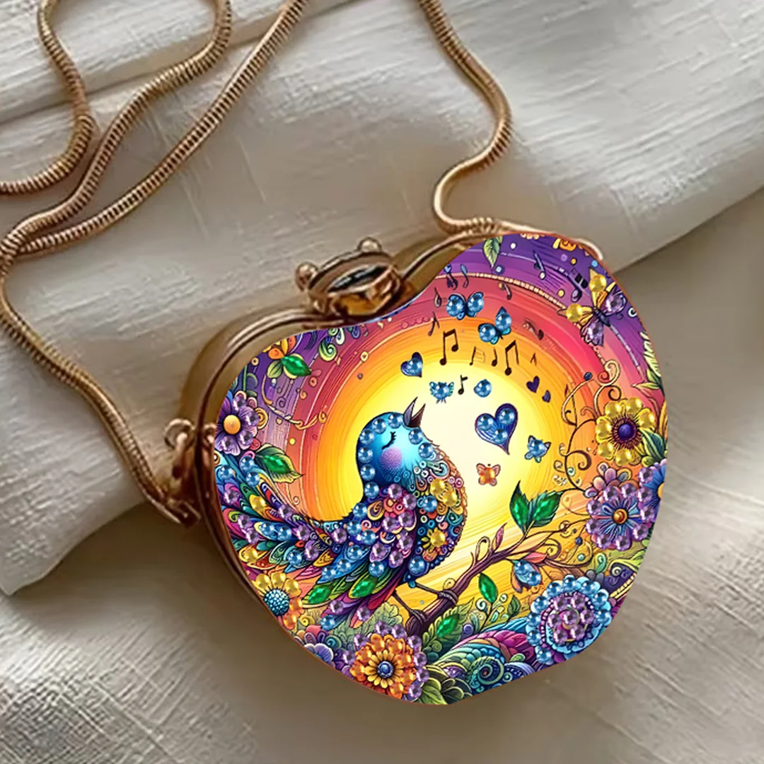 Birds DIY Acrylic Love Diamond Art Painting Card Case Wallet with Chain Small Diamond Painting Crossbody Bag for Adults Women Girls Gift