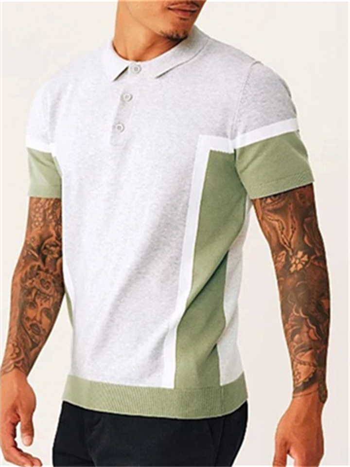 Men's Polo Shirt Knit Polo Sweater Casual Daily Lapel Short Sleeves Stylish Classic Patchwork Button Summer Light Grey Polo Shirt