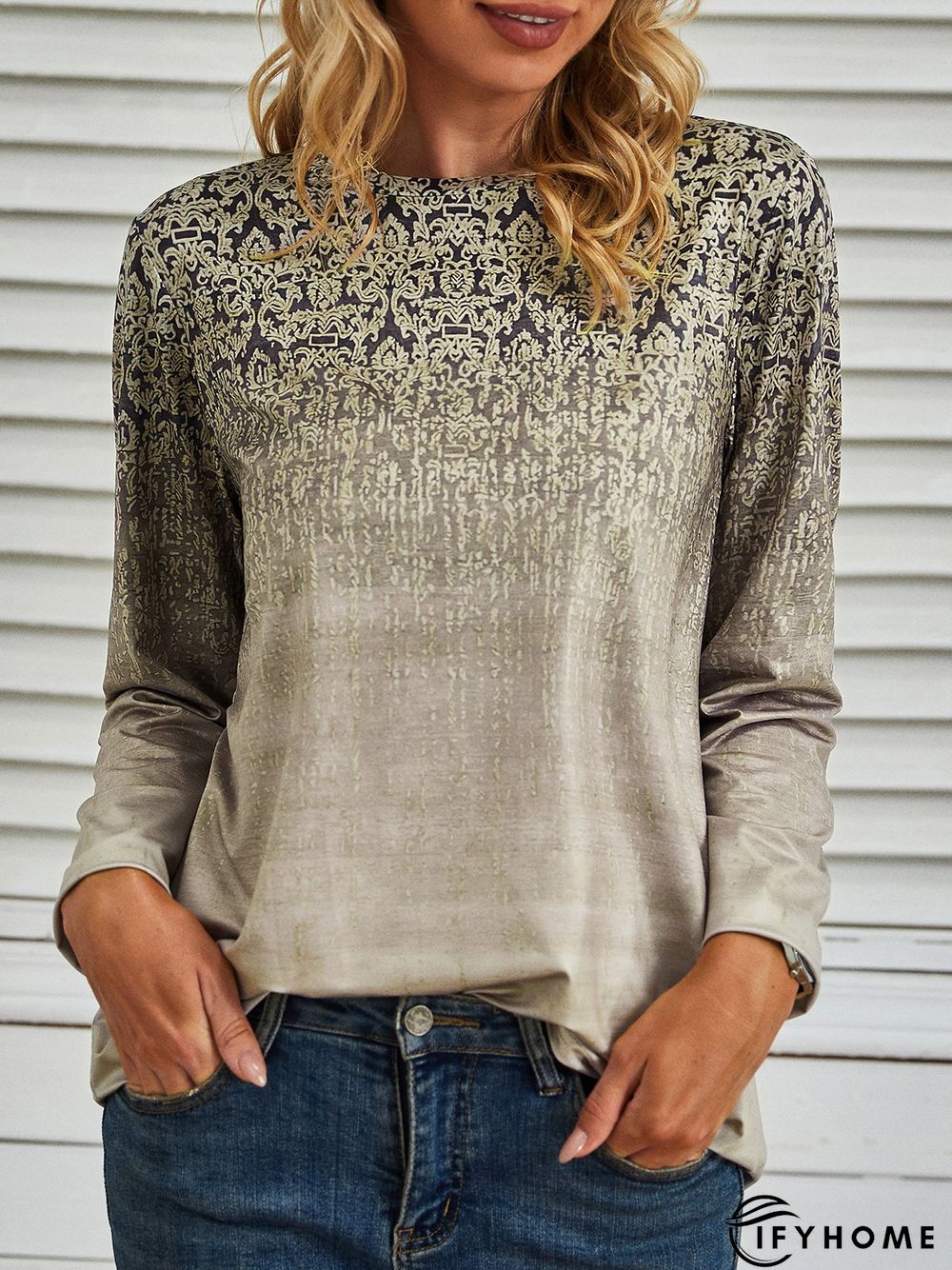 Printed Long Sleeve Casual T-Shirt | IFYHOME