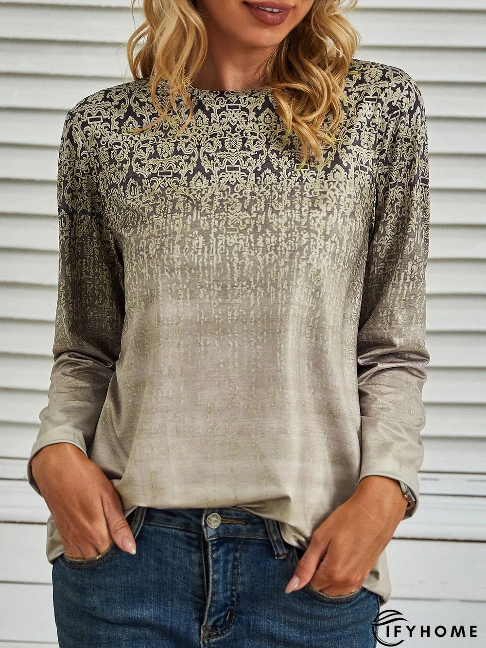 Printed Long Sleeve Casual T-Shirt | IFYHOME