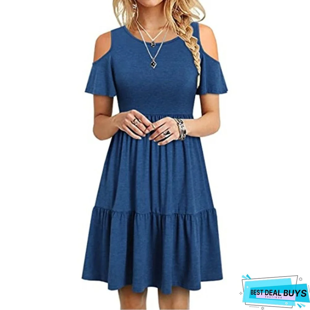 Fashionable Short Sleeve Off-The-Shoulder Dress Black Dresses