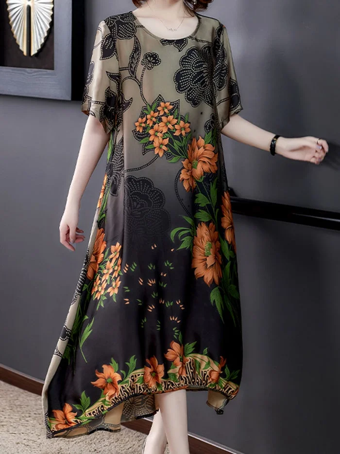 Fashion Tencel Print Irregular Dress