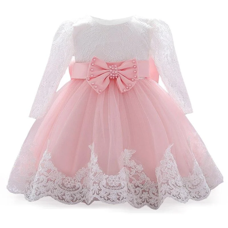 2021 Newborn Big Bow First Birthday Dress For Baby Girl Clothes Dress Long Sleeve Princess Dresses Party Ball Gown 3 12 24 Month