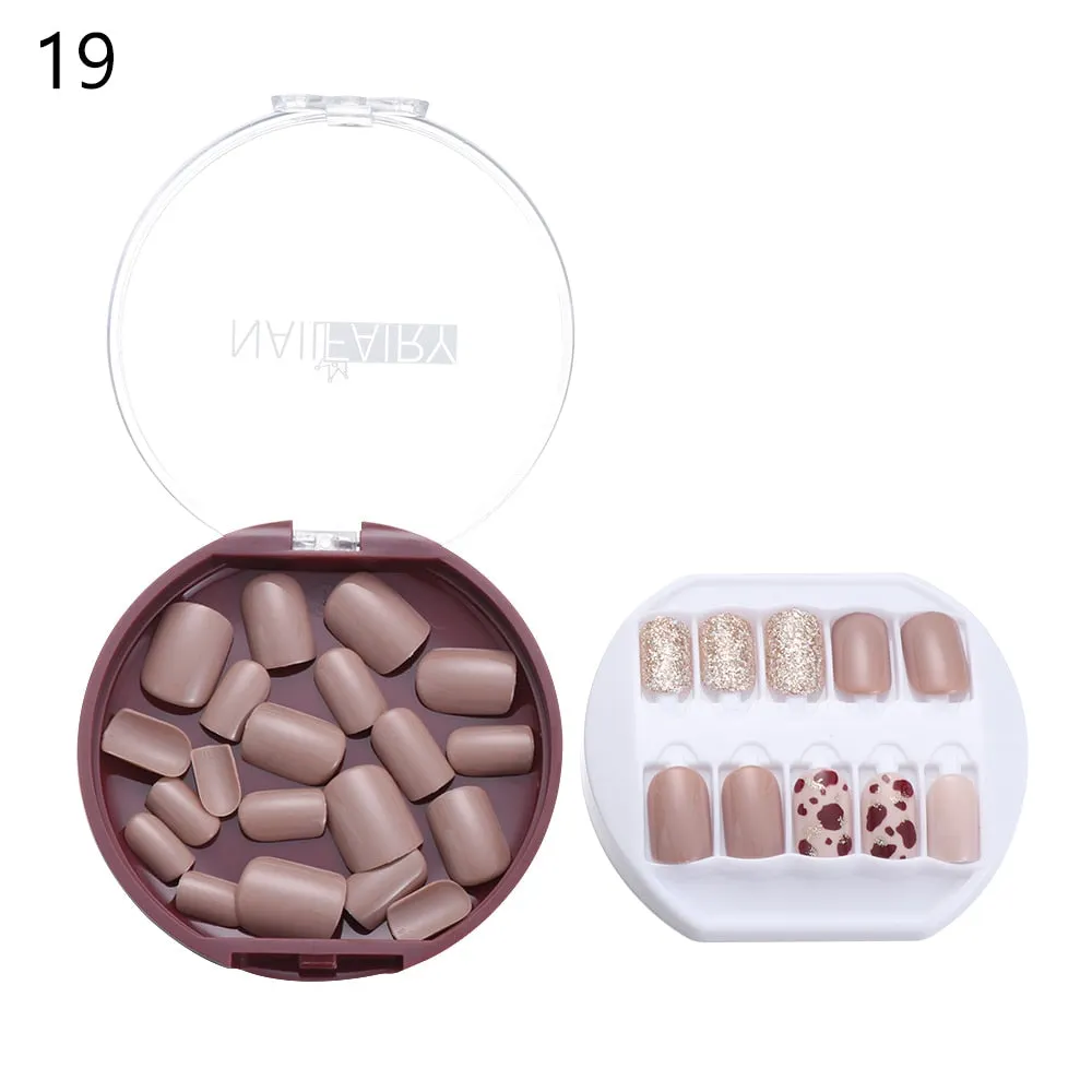 30PCS/Set Fake Nails Press Coffin False Full Artificial Short Kiss Detachable Stick Designs Press Nails Art Tipsy Cover Box-Nail Inspo